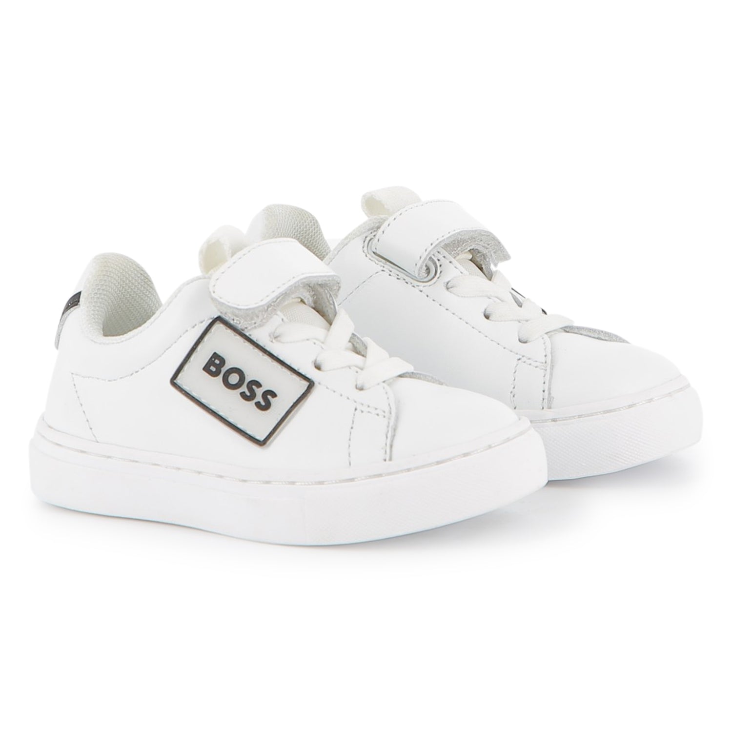 Cow Leather Trainers with Elastic Laces and Hook-and-Loop Strap