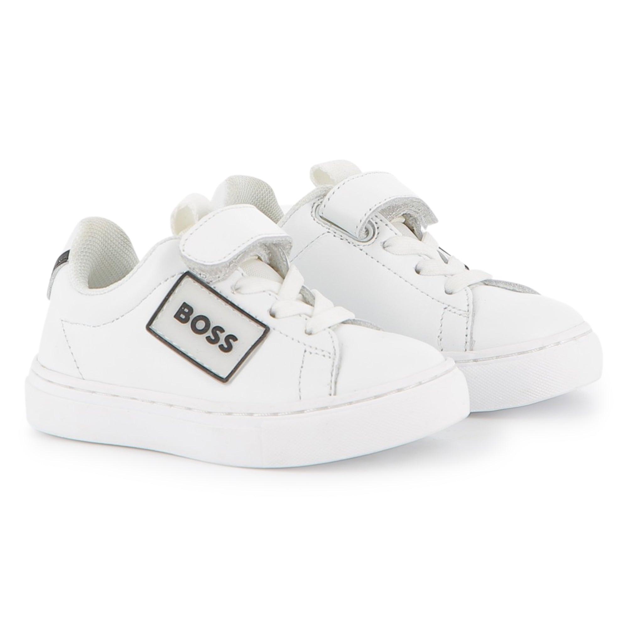 Cow Leather Trainers with Elastic Laces and Hook-and-Loop Strap