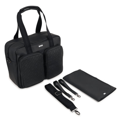 Coated Fabric Changing Bag with Monogram Perforations and Jacquard Handles