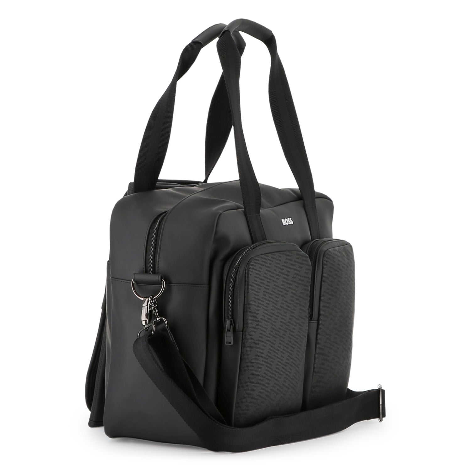 Coated Fabric Changing Bag with Monogram Perforations and Jacquard Handles