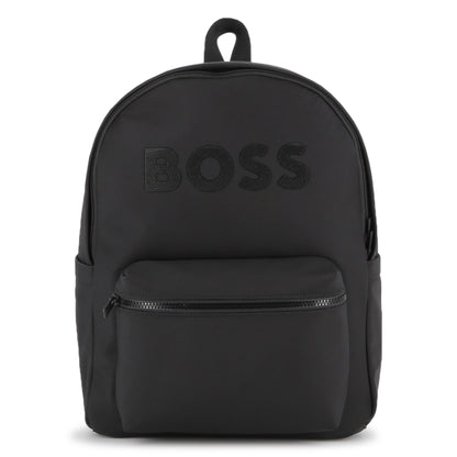 Canvas Backpack with Branded Textured Print and Side Pockets