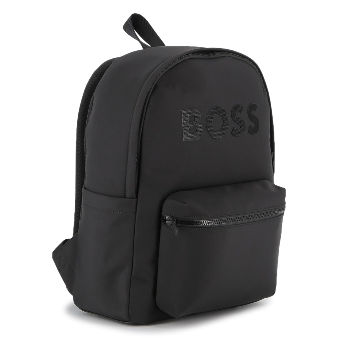 Canvas Backpack with Branded Textured Print and Side Pockets