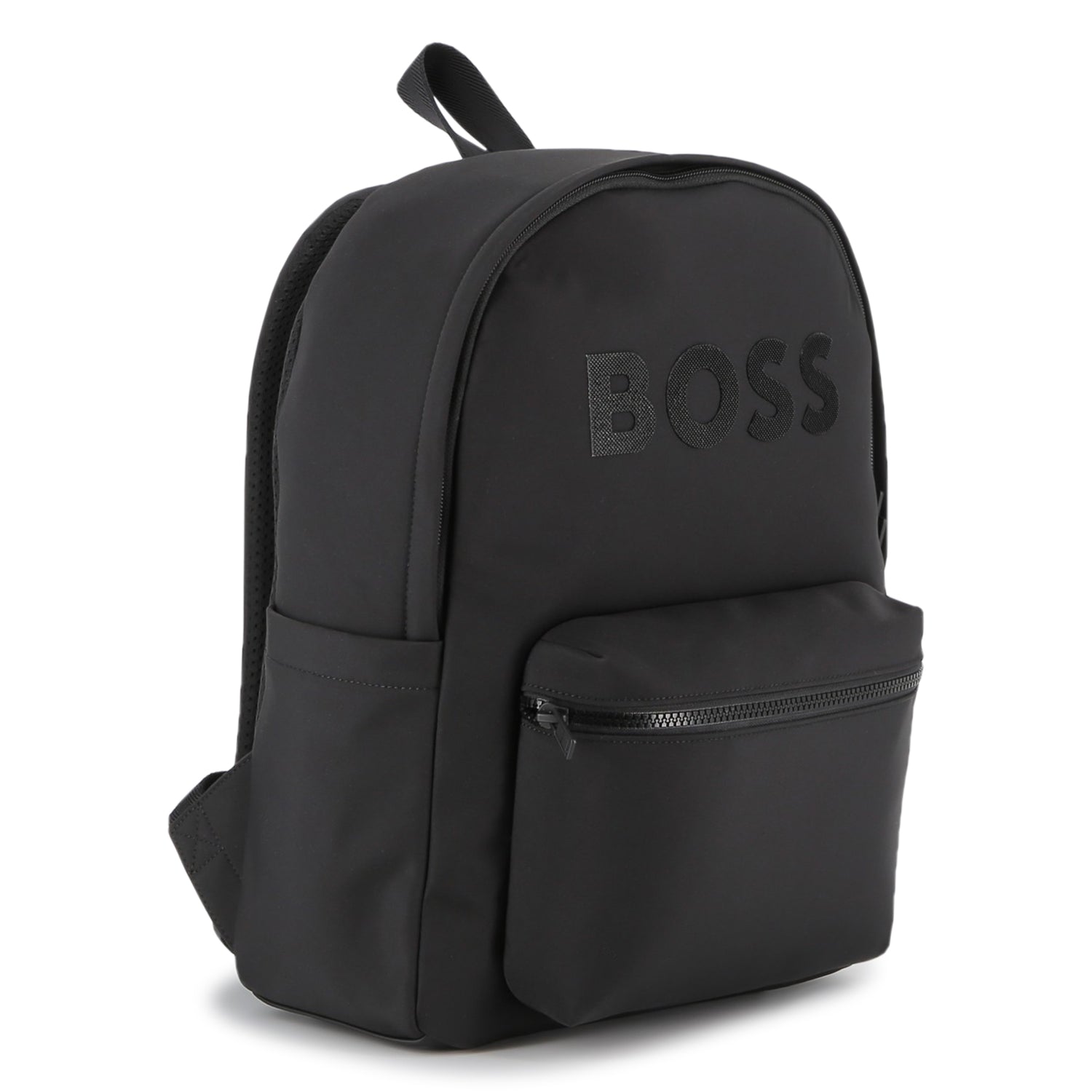 Canvas Backpack with Branded Textured Print and Side Pockets