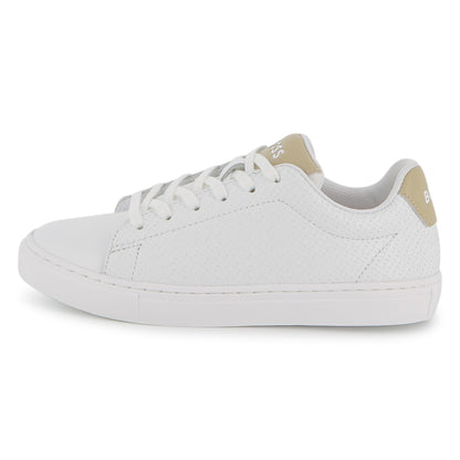 Boys Monogram Embossed Leather Sneakers in White Hugo Boss