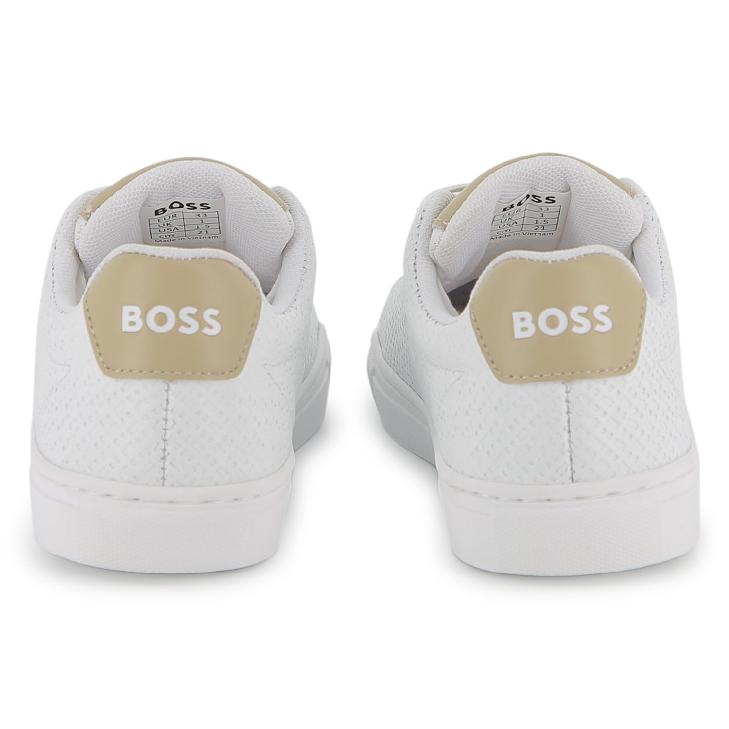 Boys Monogram Embossed Leather Sneakers in White Hugo Boss
