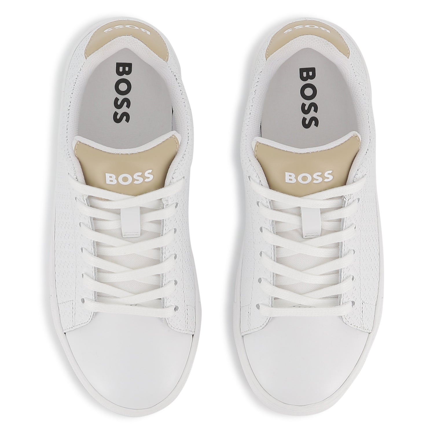 Boys Monogram Embossed Leather Sneakers in White Hugo Boss