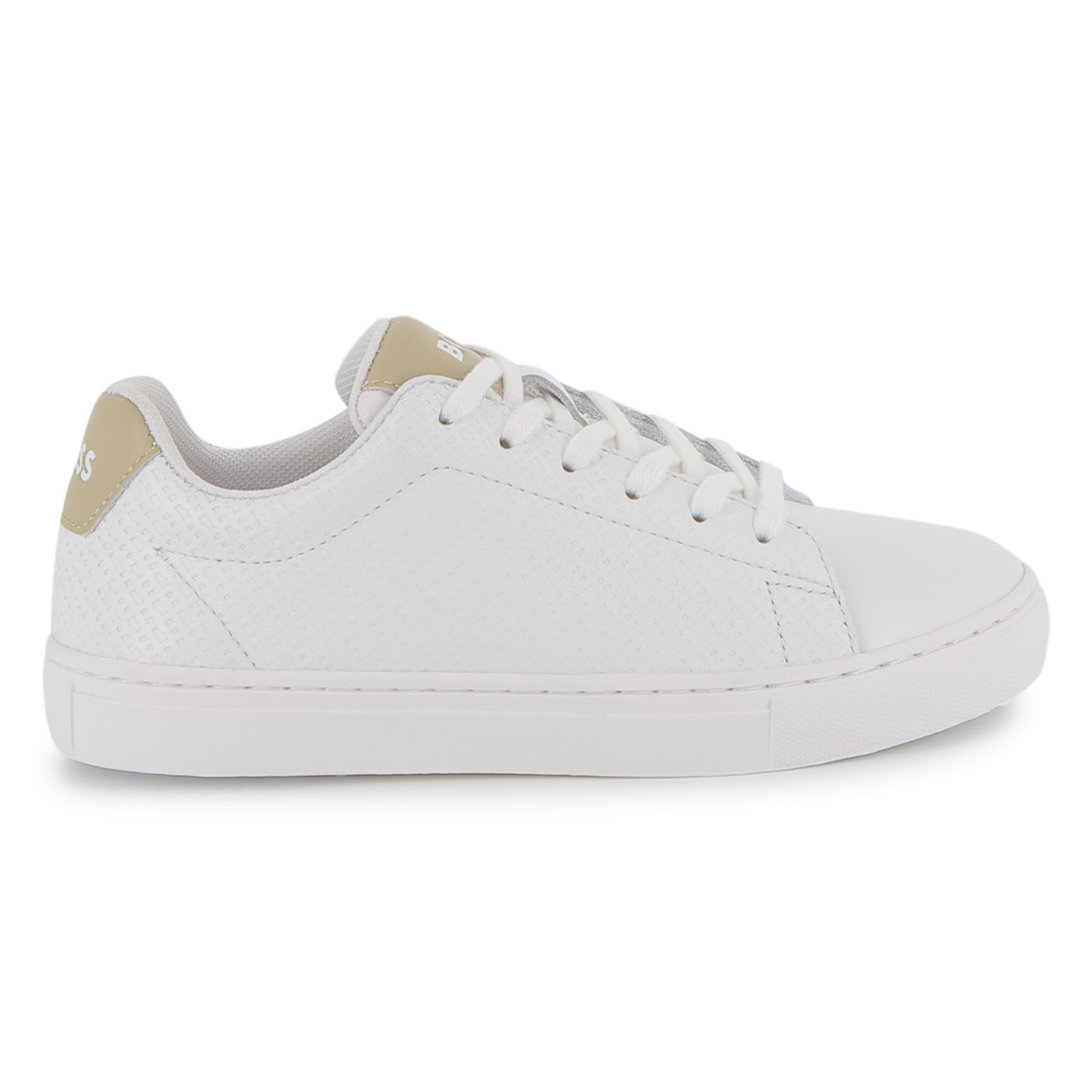 Boys Monogram Embossed Leather Sneakers in White Hugo Boss