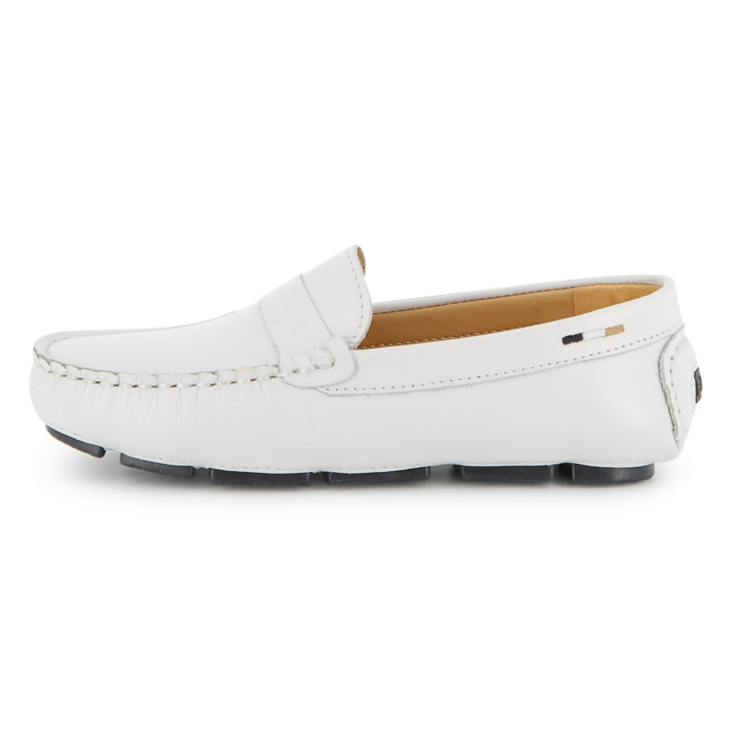 Boys Leather Loafers with Embossed Logo in White Hugo Boss