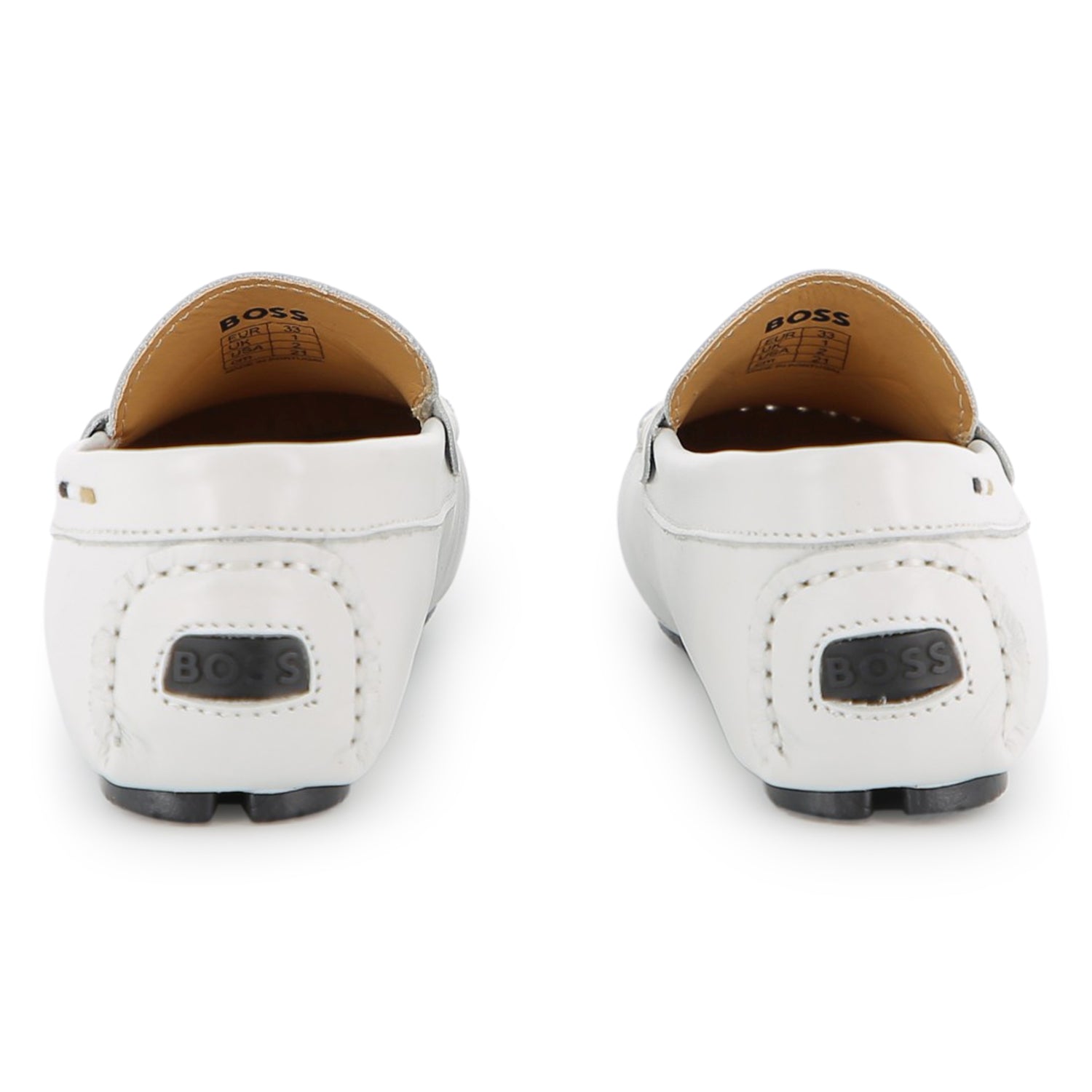 Boys Leather Loafers with Embossed Logo in White Hugo Boss