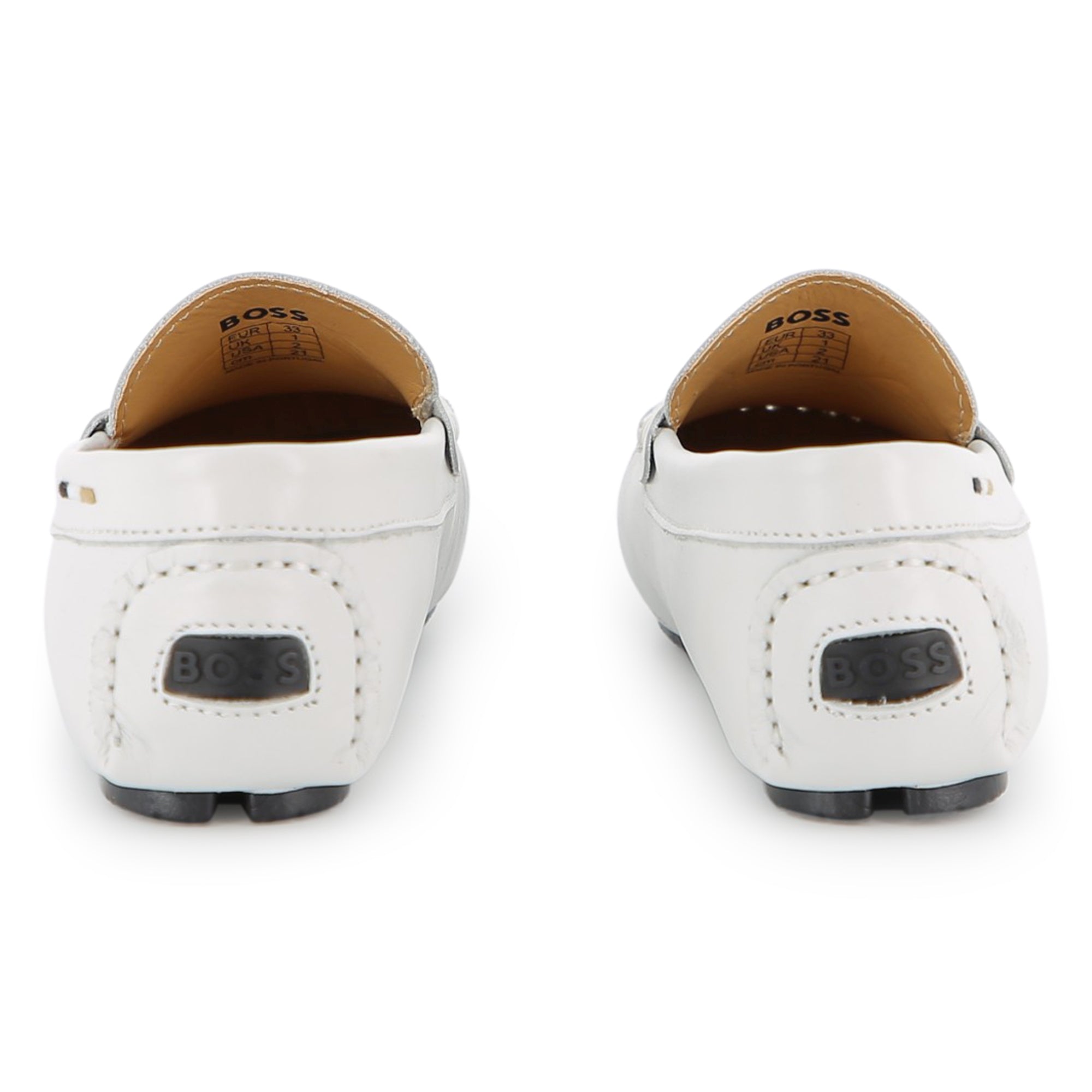 Boys Leather Loafers with Embossed Logo in White Hugo Boss