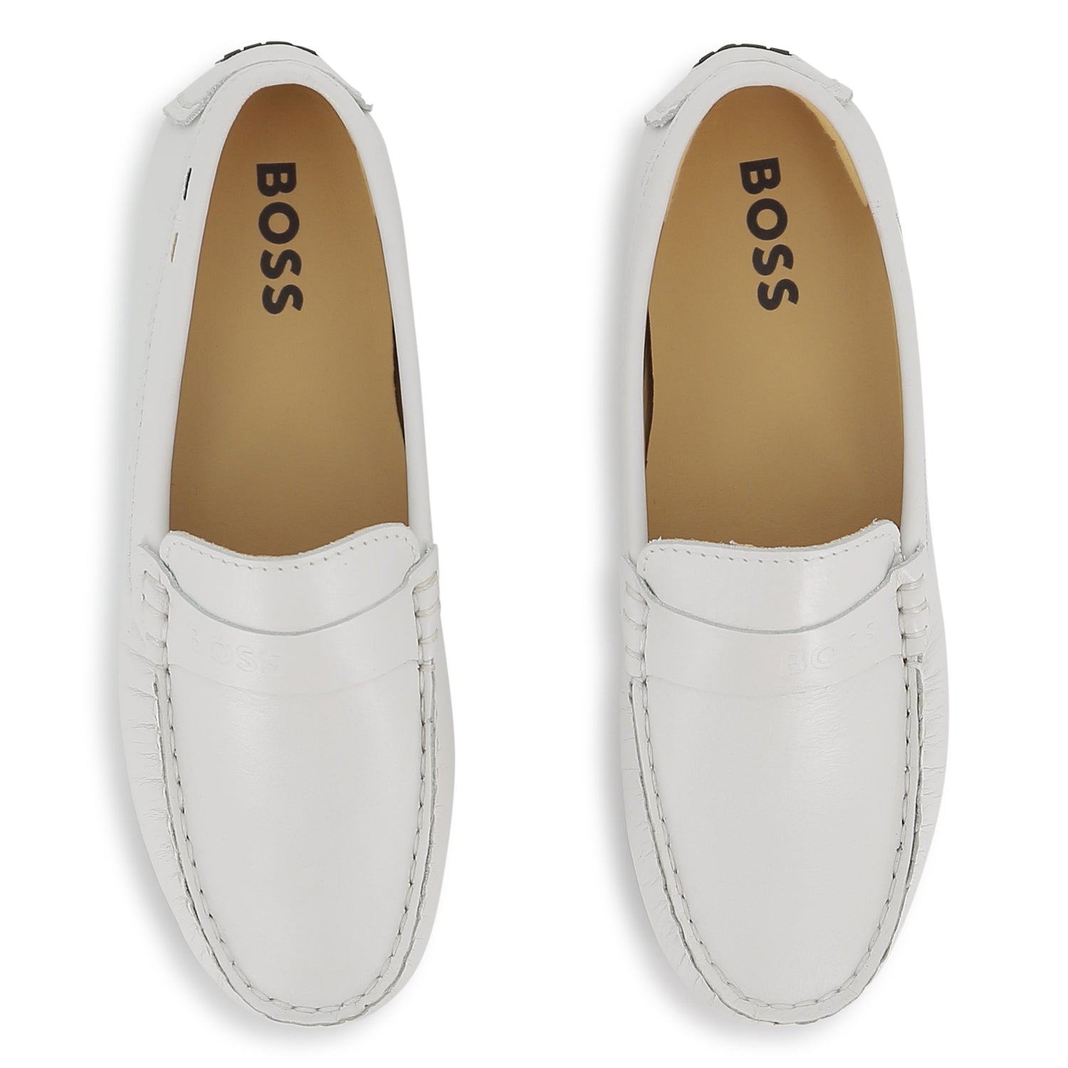 Boys Leather Loafers with Embossed Logo in White Hugo Boss