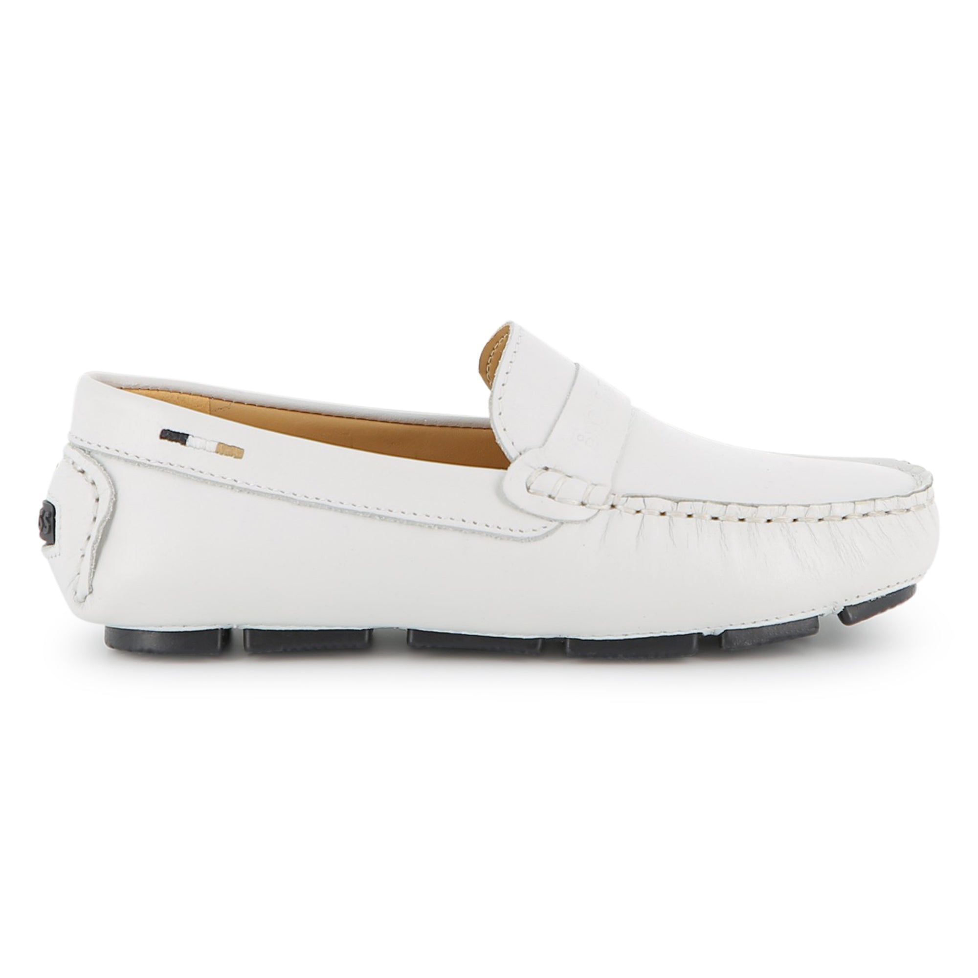 Boys Leather Loafers with Embossed Logo in White Hugo Boss