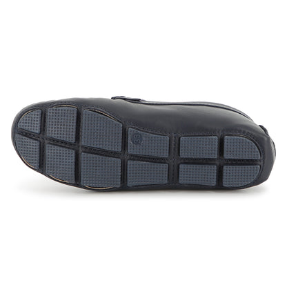 Boys Leather Loafers with Embossed Logo in Navy Hugo Boss