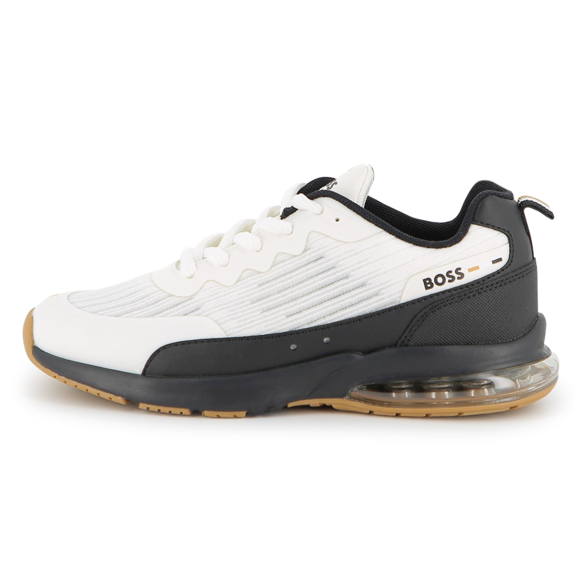 Boys Mixed-Material Mesh Sneakers in White and Black Hugo Boss