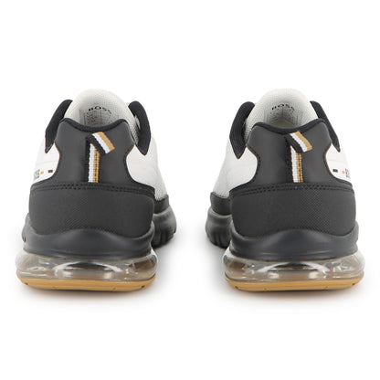Boys Mixed-Material Mesh Sneakers in White and Black Hugo Boss