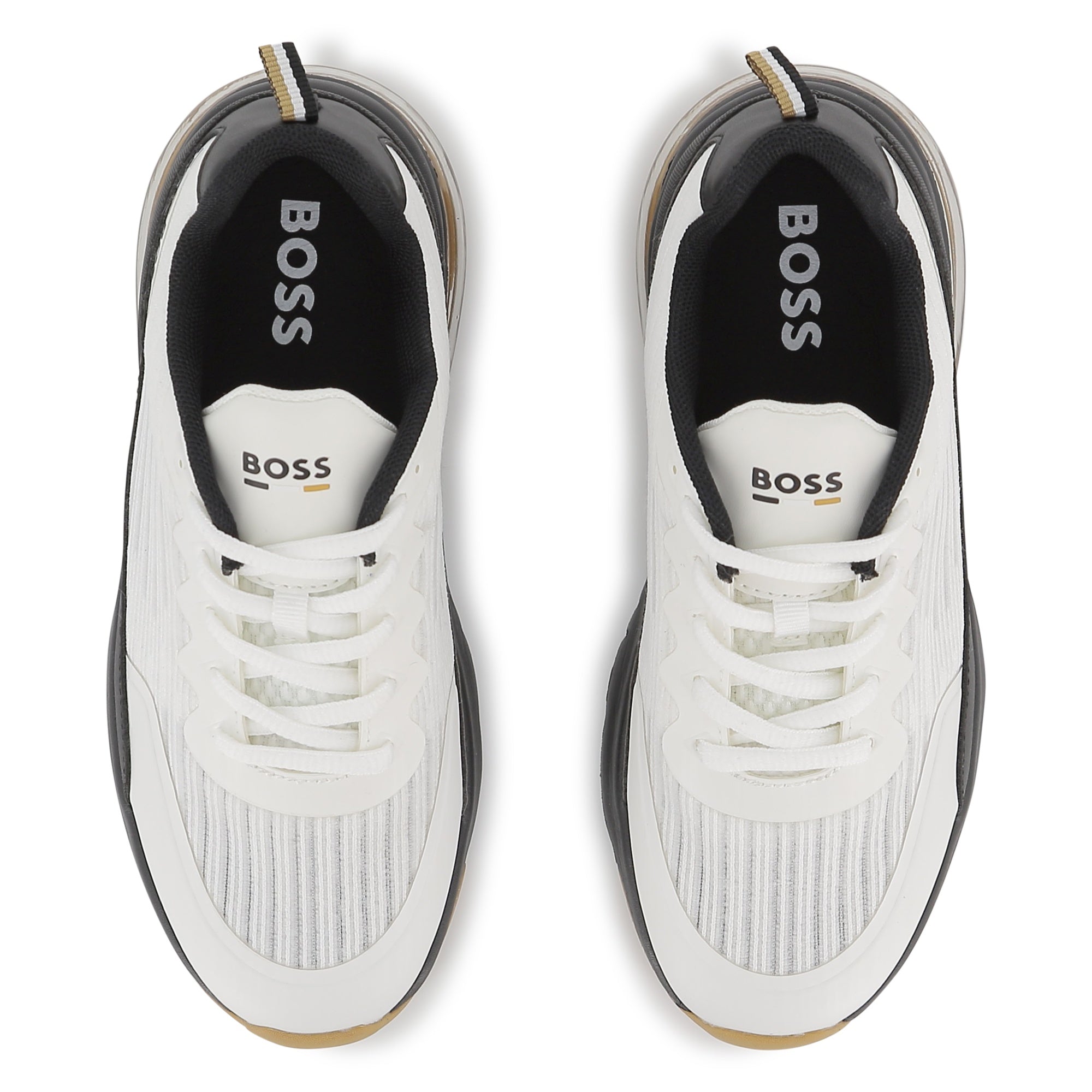 Boys Mixed-Material Mesh Sneakers in White and Black Hugo Boss