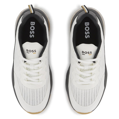 Boys Mixed-Material Mesh Sneakers in White and Black Hugo Boss