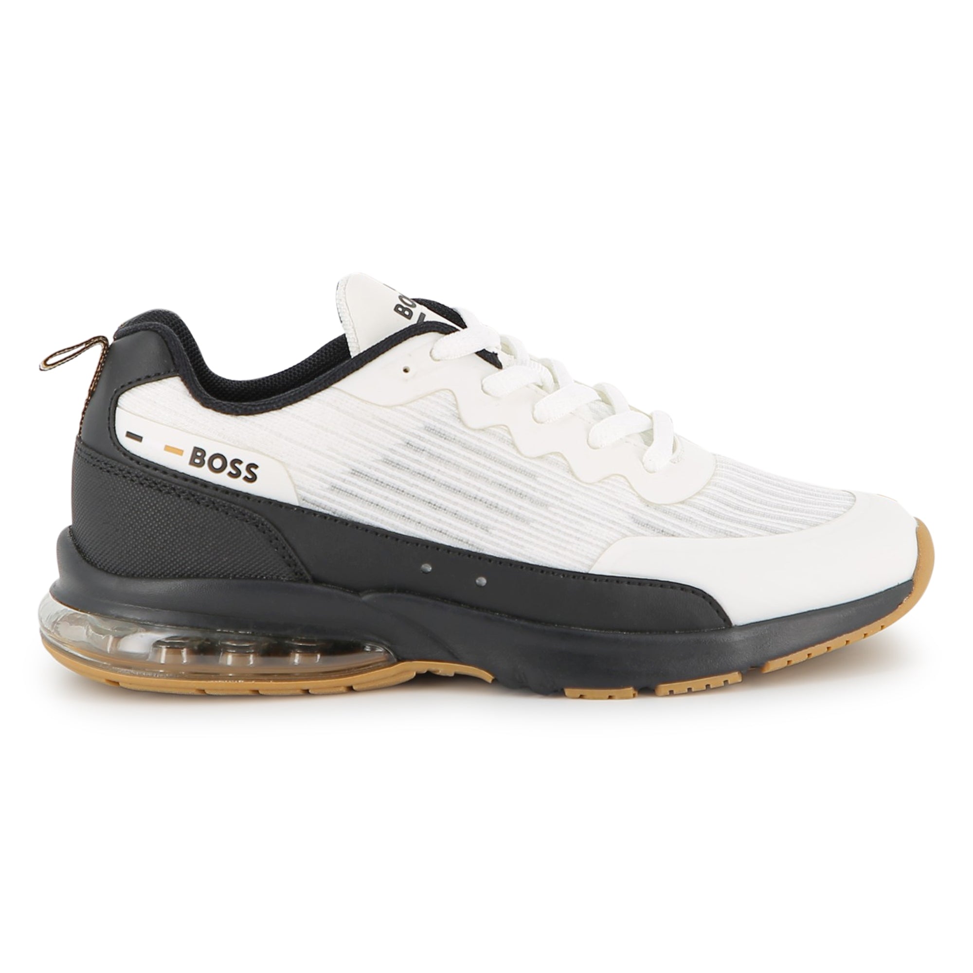 Boys Mixed-Material Mesh Sneakers in White and Black Hugo Boss