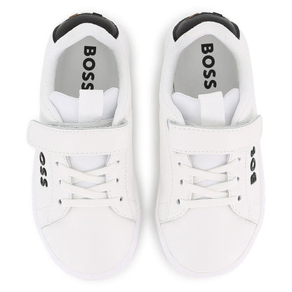 Leather Sneakers with Elastic Laces and Velcro Closure Hugo Boss