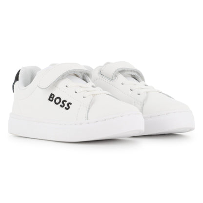 Leather Sneakers with Elastic Laces and Velcro Closure Hugo Boss