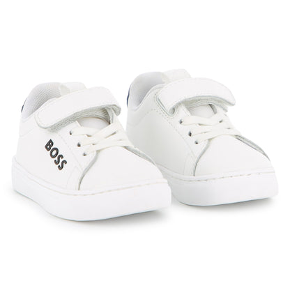 Leather Sneakers with Elastic Laces and Velcro Closure Hugo Boss