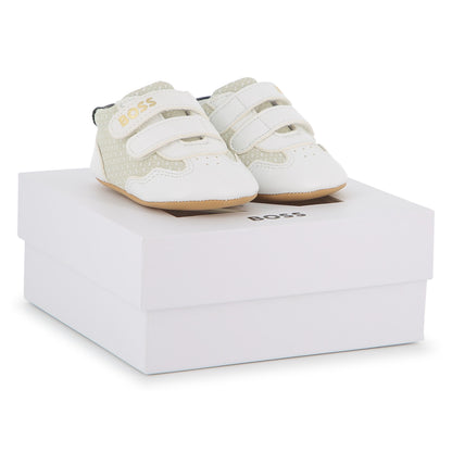 Baby Soft Slippers in White and Sage Hugo Boss