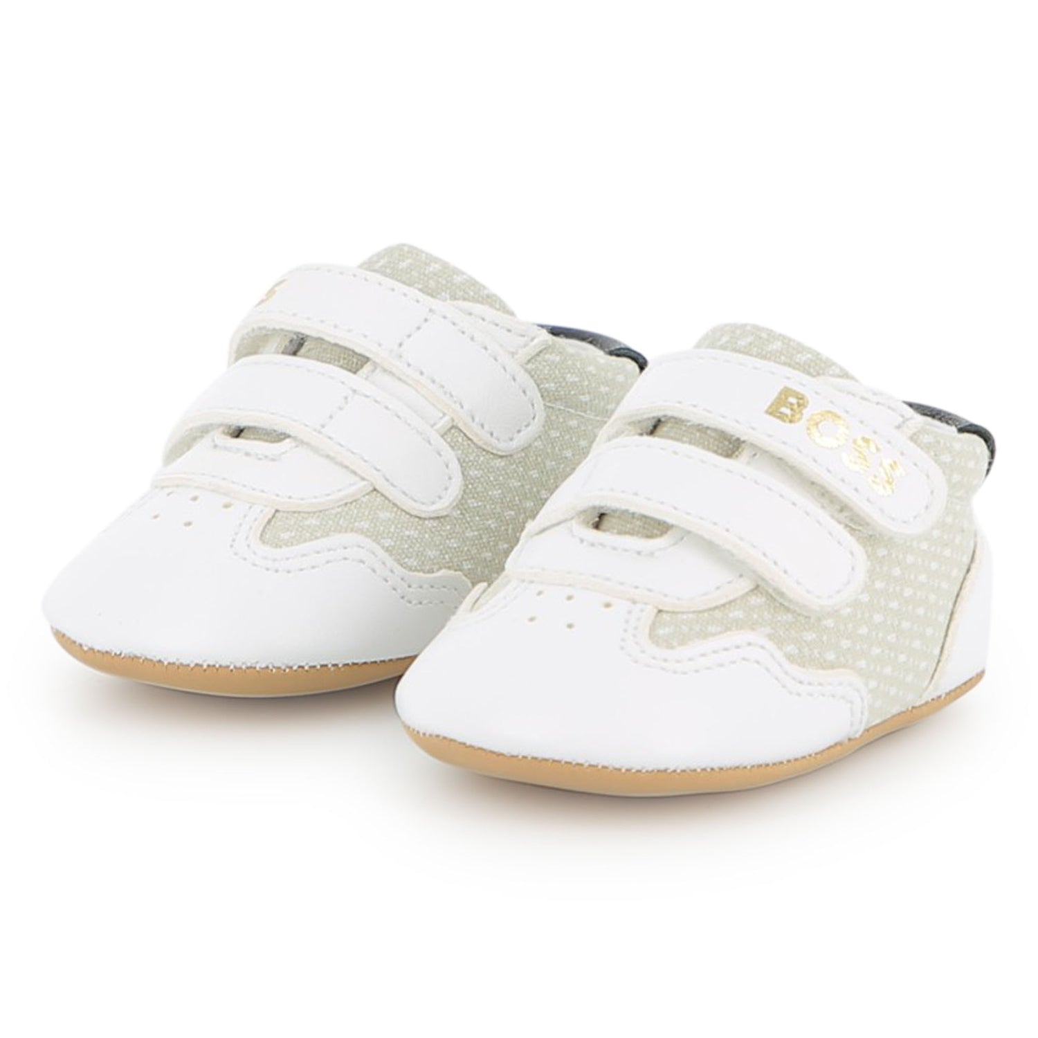 Baby Soft Slippers in White and Sage Hugo Boss
