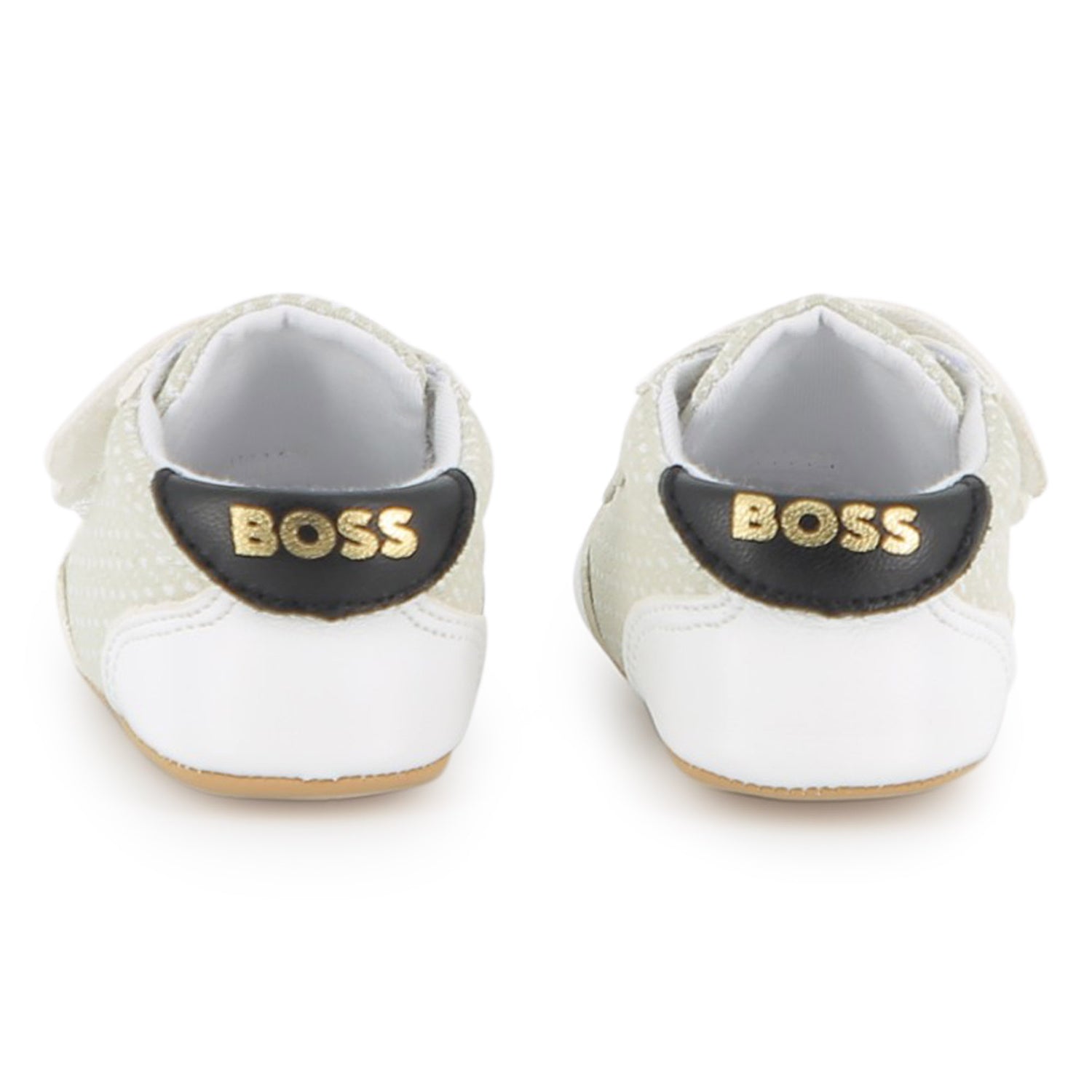Baby Soft Slippers in White and Sage Hugo Boss