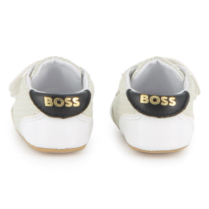 Baby Soft Slippers in White and Sage Hugo Boss