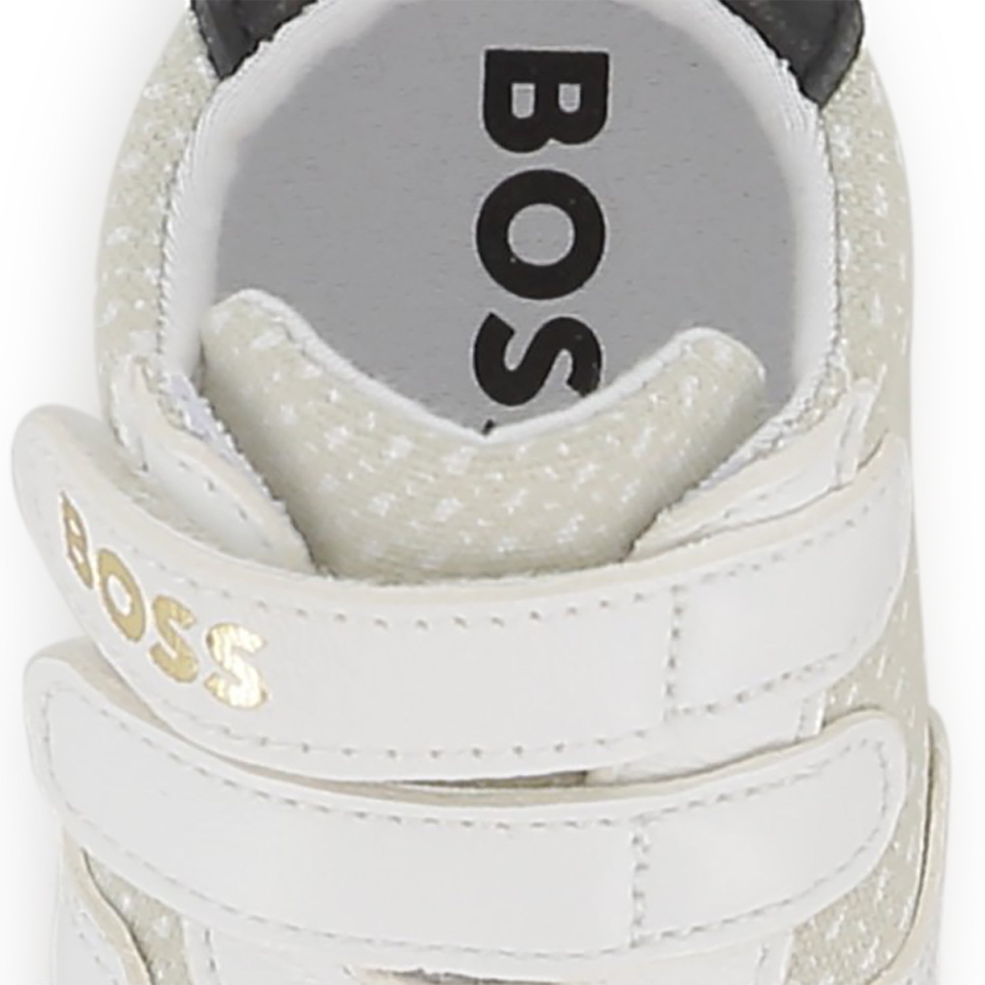 Baby Soft Slippers in White and Sage Hugo Boss