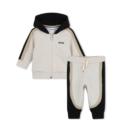 Baby Two Piece Hooded Tracksuit in Stone and Black Hugo Boss