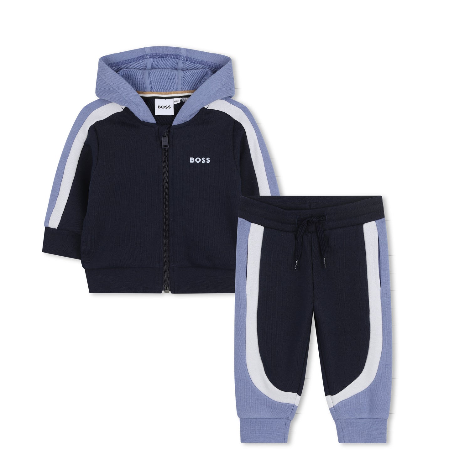 Baby Hooded Cardigan and Jogging Pants Set in Navy and Light Blue Hugo Boss