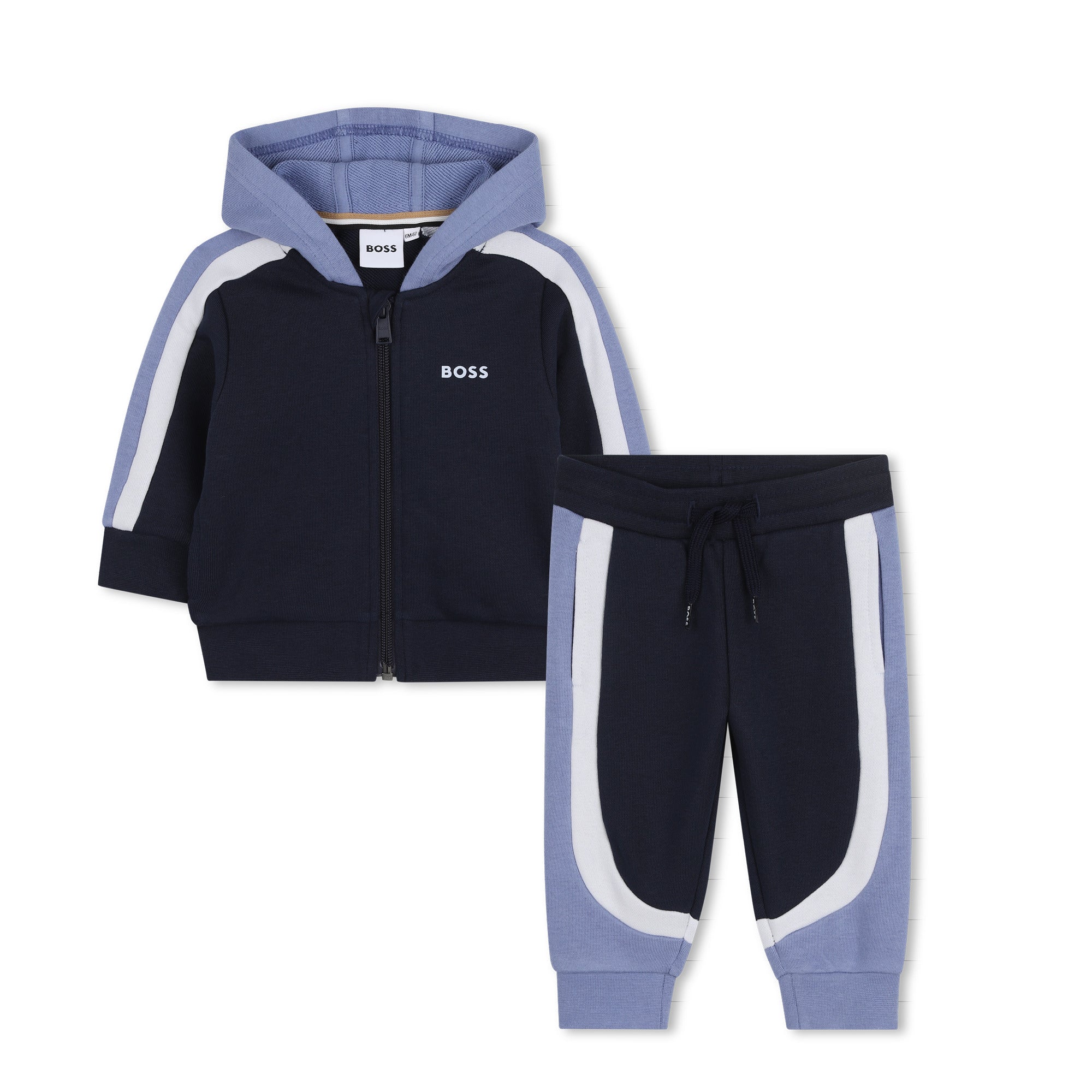 Baby Hooded Cardigan and Jogging Pants Set in Navy and Light Blue Hugo Boss