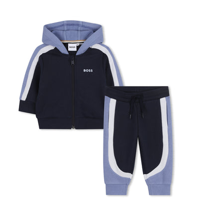 Baby Hooded Cardigan and Jogging Pants Set in Navy and Light Blue Hugo Boss