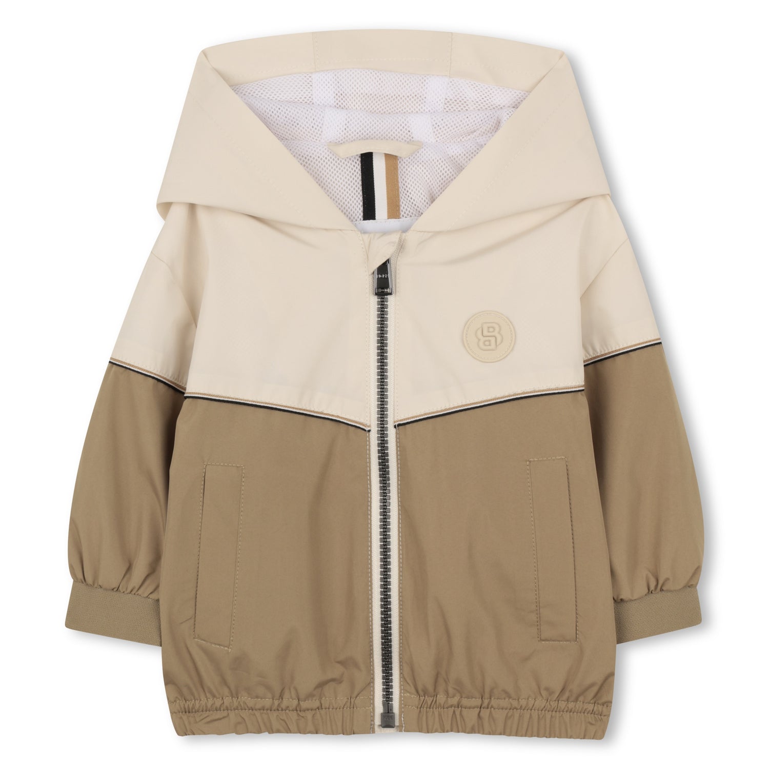 Baby Color-Block Hooded Windbreaker in Stone and Beige Hugo Boss