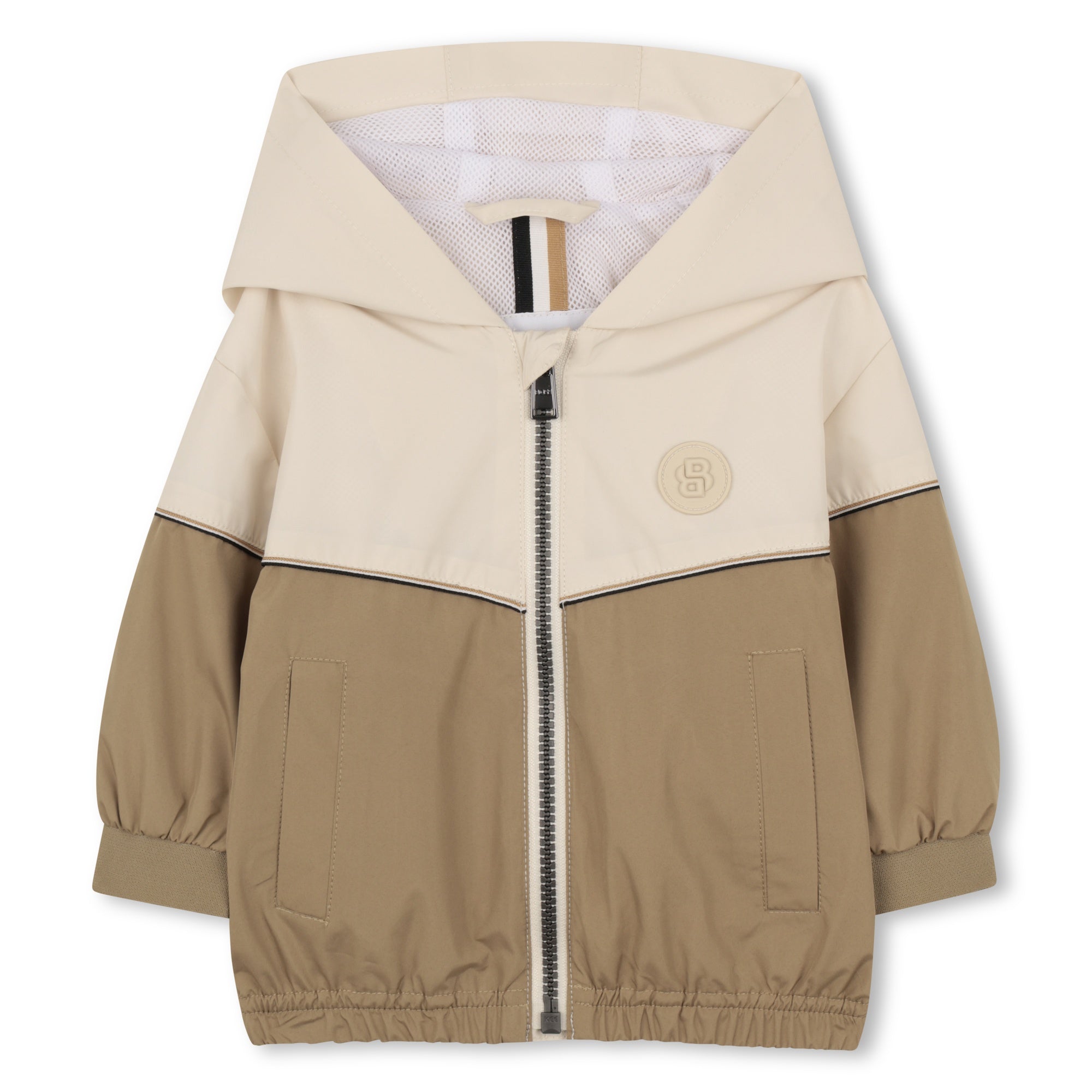 Baby Color-Block Hooded Windbreaker in Stone and Beige Hugo Boss