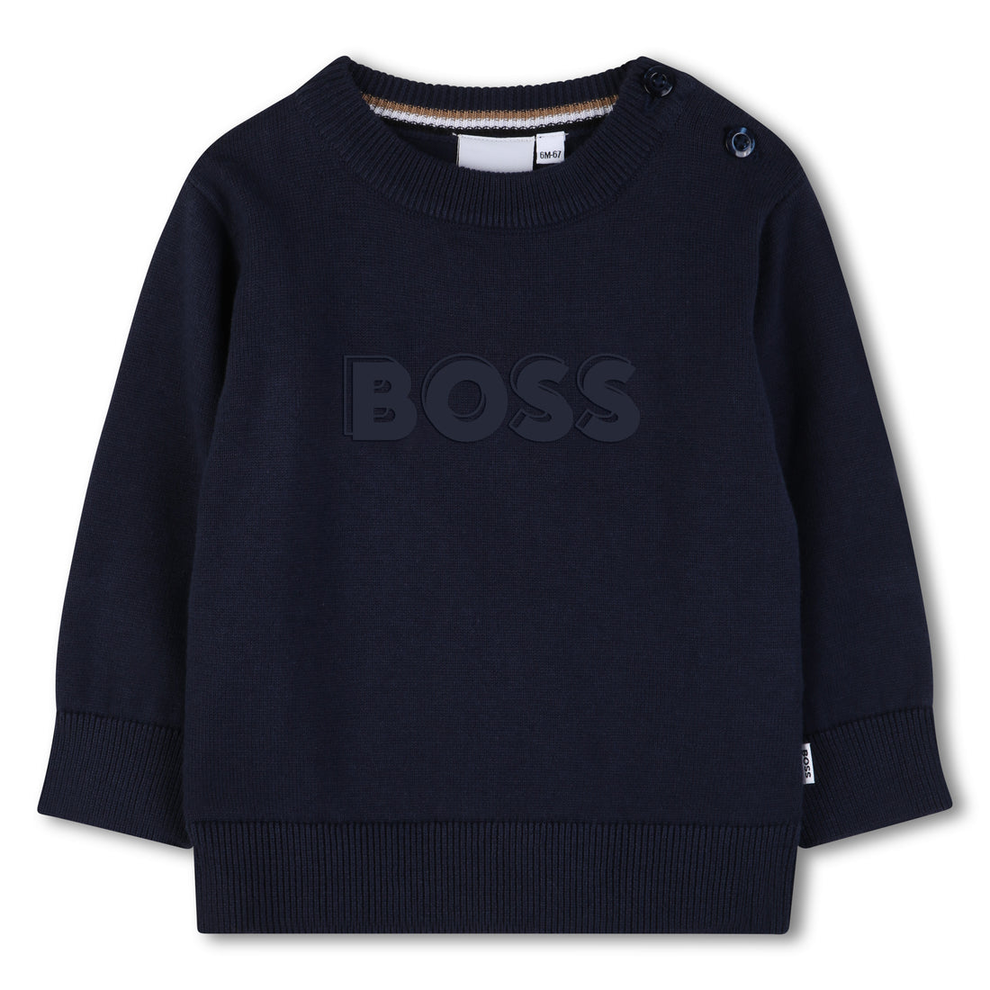 Cotton Knit Sweater with Embossed Logo Hugo Boss