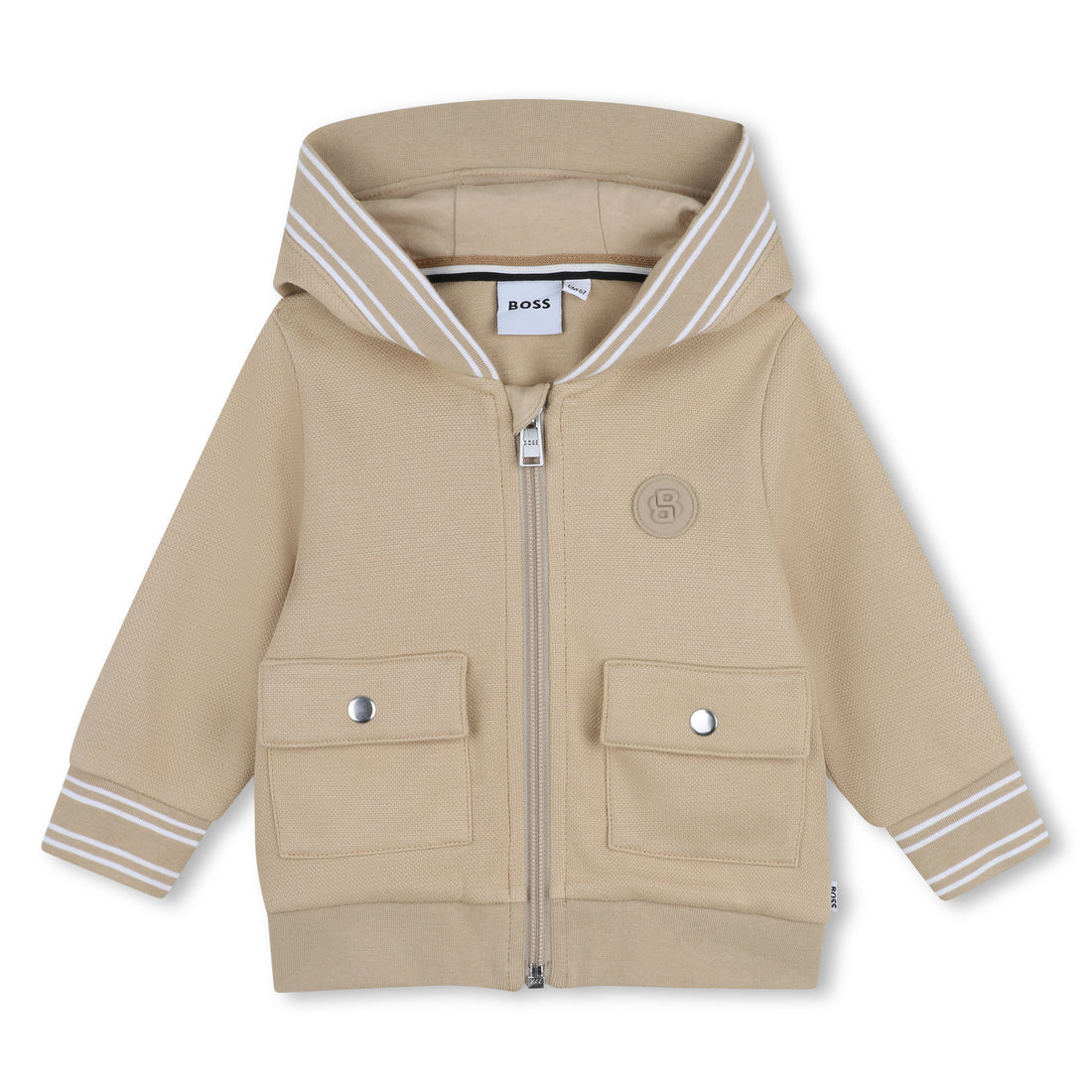 Baby Hooded Cotton Cardigan in Beige Hugo Boss