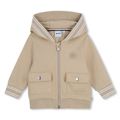 Baby Hooded Cotton Cardigan in Beige Hugo Boss