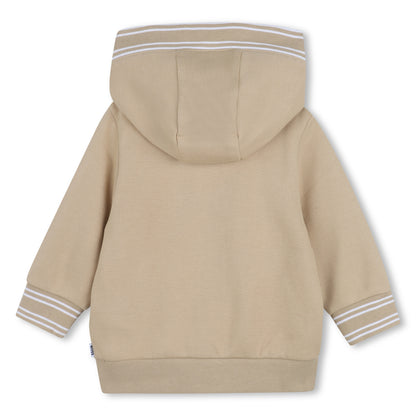 Baby Hooded Cotton Cardigan in Beige Hugo Boss