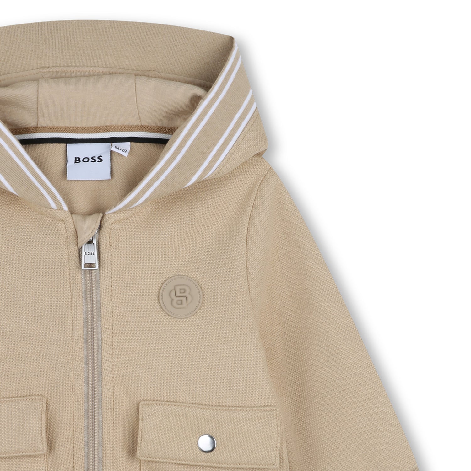 Baby Hooded Cotton Cardigan in Beige Hugo Boss