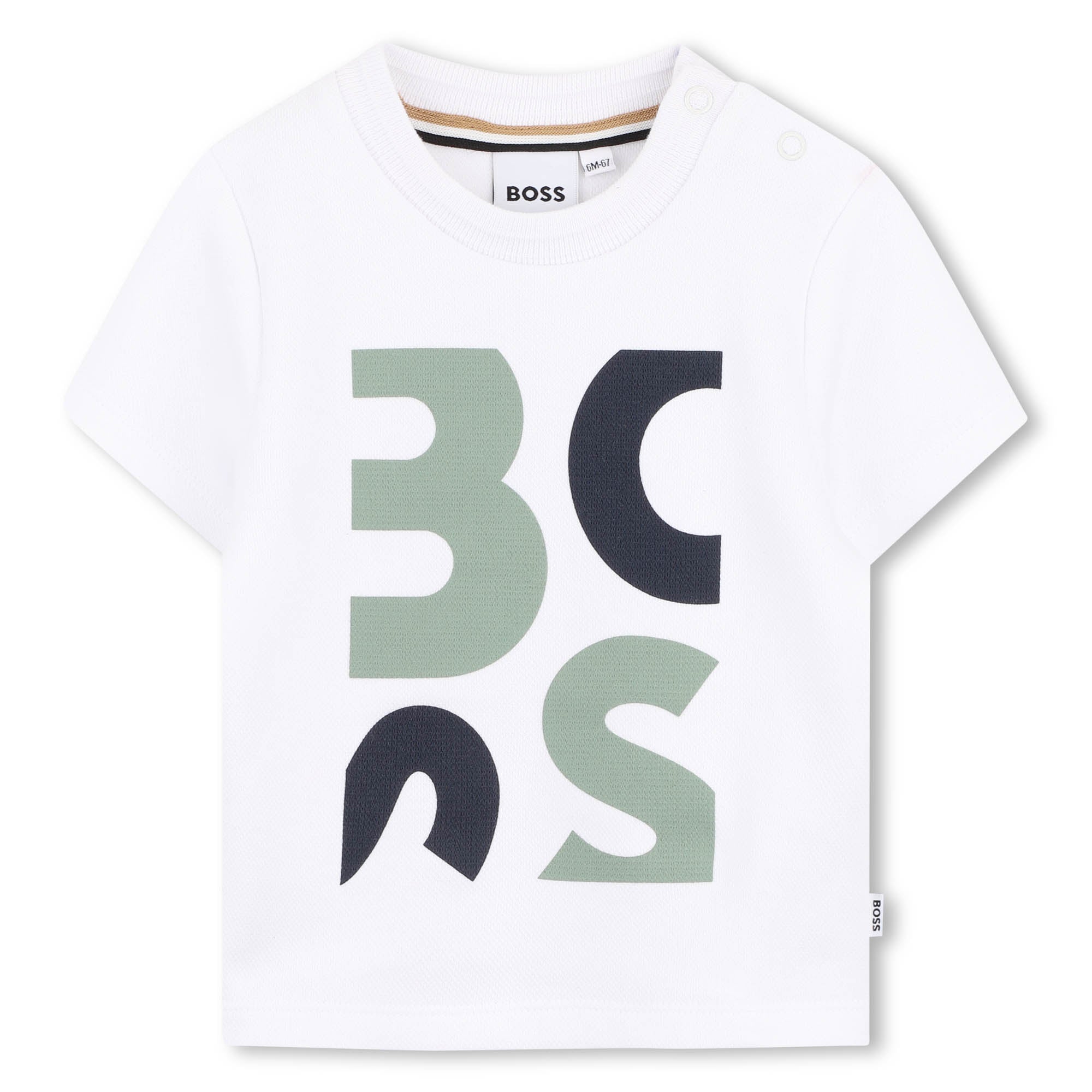 Baby Graphic Logo Cotton Piqué T-Shirt in White Hugo Boss