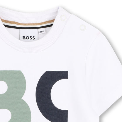 Baby Graphic Logo Cotton Piqué T-Shirt in White Hugo Boss