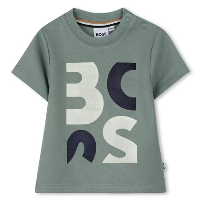 Graphic Logo Cotton Piqué T-Shirt in Sage Green Hugo Boss