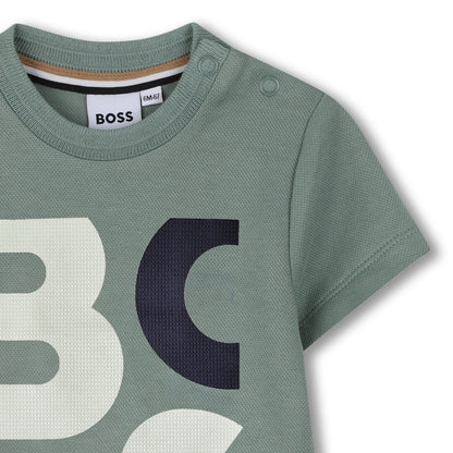 Graphic Logo Cotton Piqué T-Shirt in Sage Green Hugo Boss