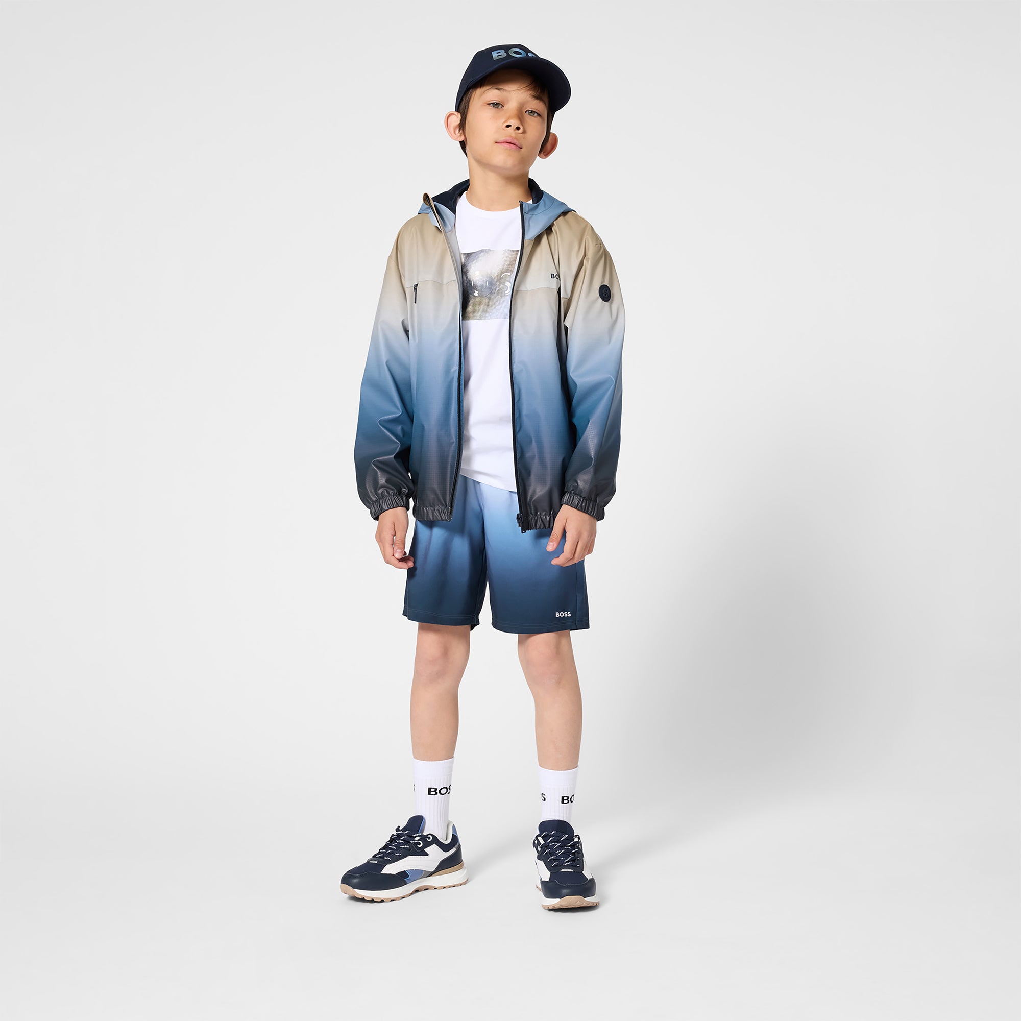 Boys Color-Gradient Polyester Swim Shorts in Blue Hugo Boss