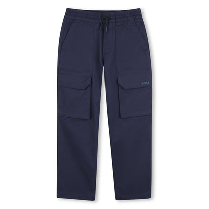 Boys Cotton Cargo Pants in Navy Hugo Boss