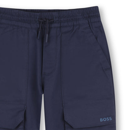 Boys Cotton Cargo Pants in Navy Hugo Boss
