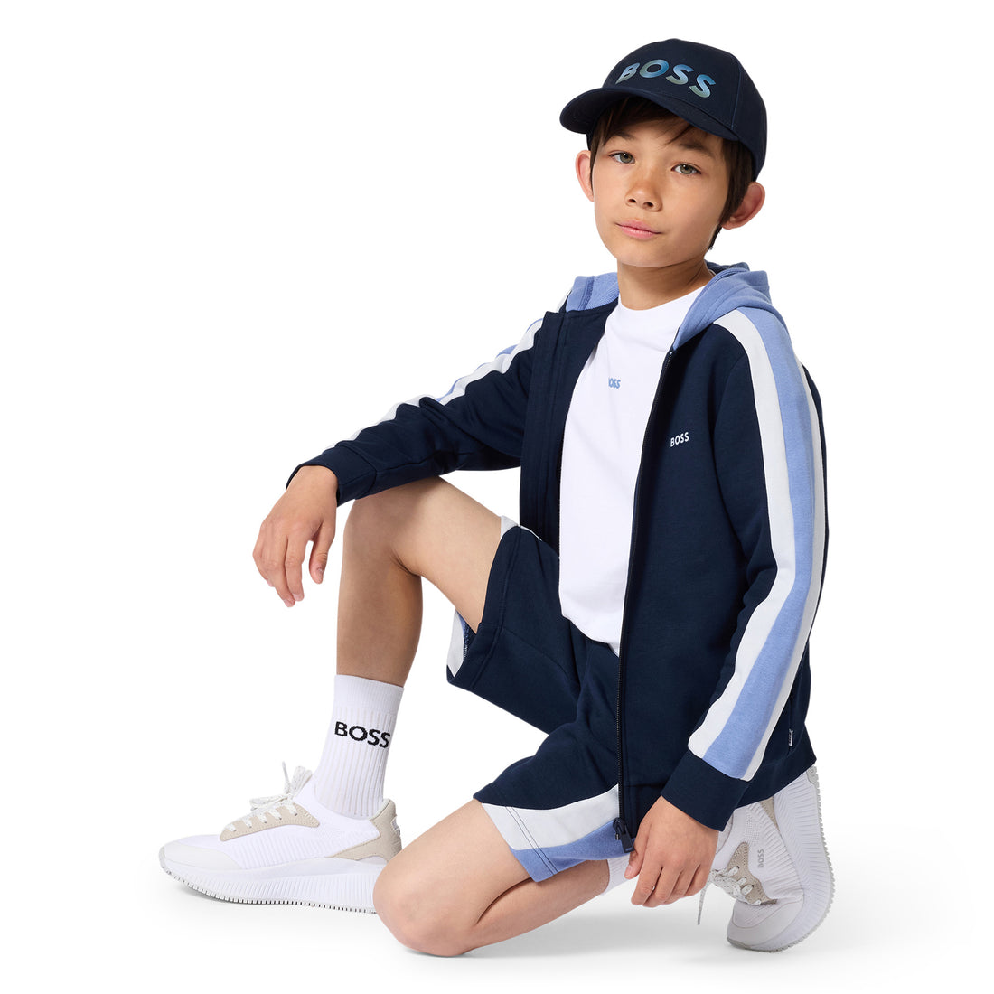 Boys Color-Block Fleece Shorts in Navy Hugo Boss