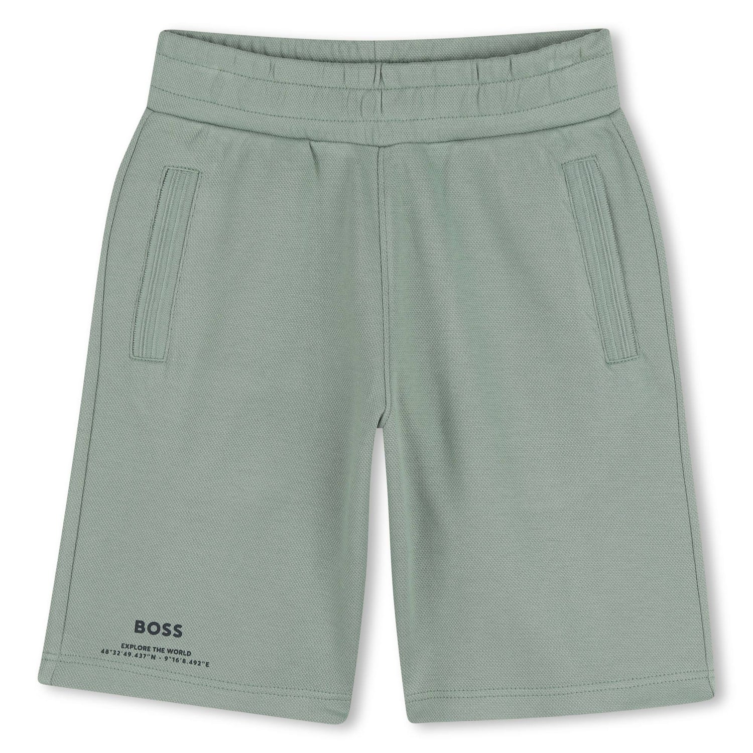 Boys Piqué Logo Jogging Shorts in Sage Green Hugo Boss